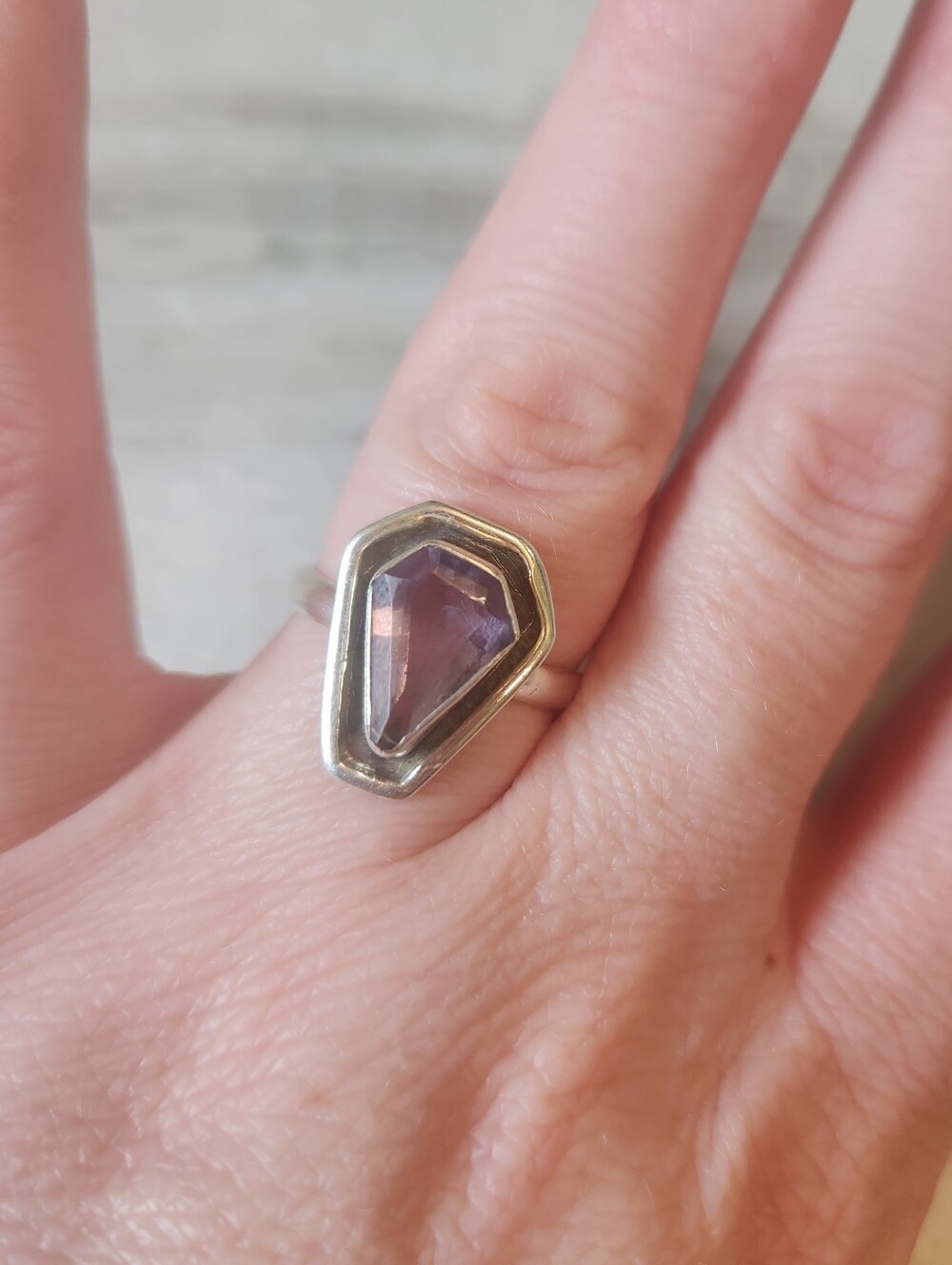 Sterling Silver Purple Amethyst Ring, Coffin Cut, Sz 9